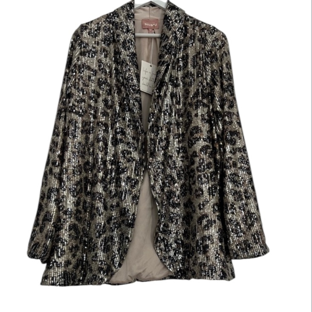 Show Me Your MuMu Cheetah Print Sequin Blazer Black & Tan, SZ M NEW